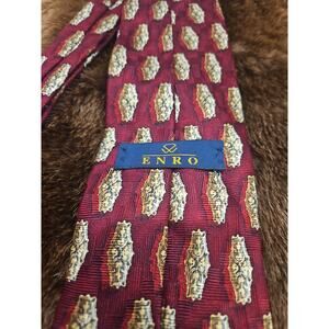 ENRO Men's Burgundy Geometric Woven Silk Necktie